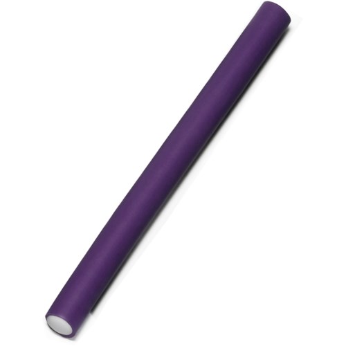 A purple chalk piece with a white tip, lying diagonally on a white background.