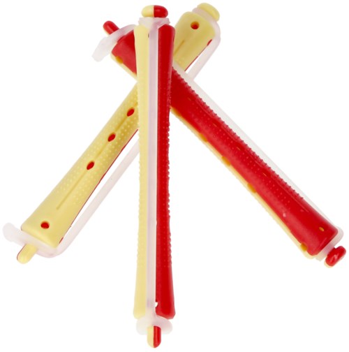 Two plastic squirt guns in red and yellow colors cross each other.