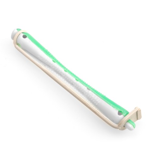 A genetic test device with a transparent strip and green markings, used for DNA or chemical analysis.