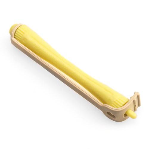 A yellow cleaning sponge with a beige holder and a yellow attachment.