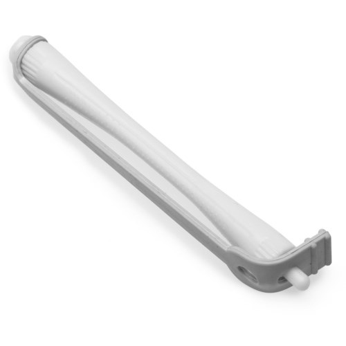 A long, white, plastic tube with a gray end and a small white nozzle. It looks like a water filter or purifier.