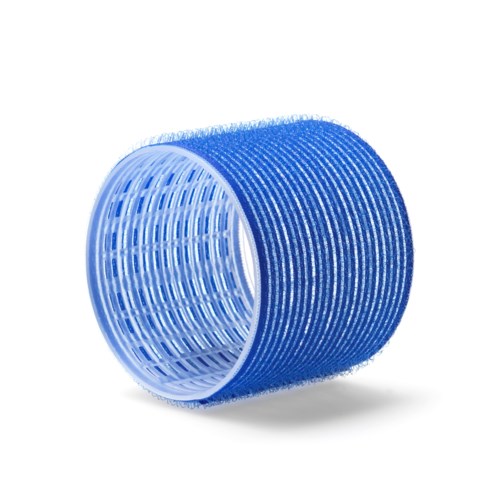 Een blauwe plastic cilinder met openingen en groeven.