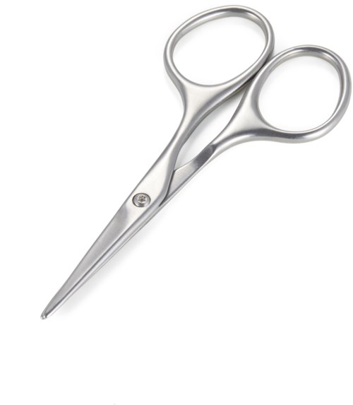 A small, shiny, silver tool with curved handles, used for cutting or trimming small materials.