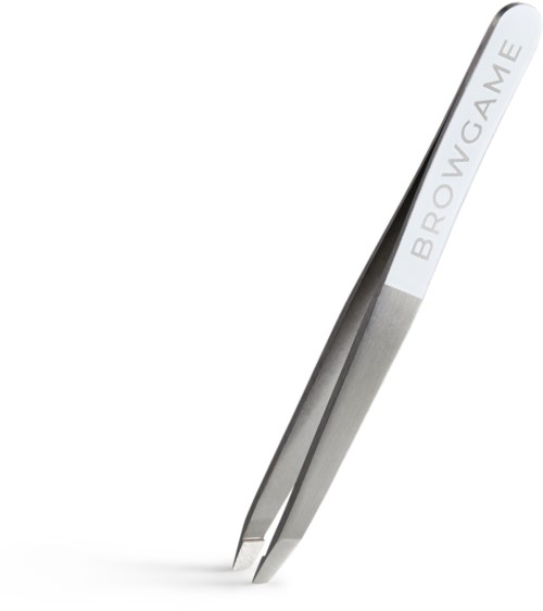 A pair of metal tweezers with the word "BROWGAMER" written on the side.