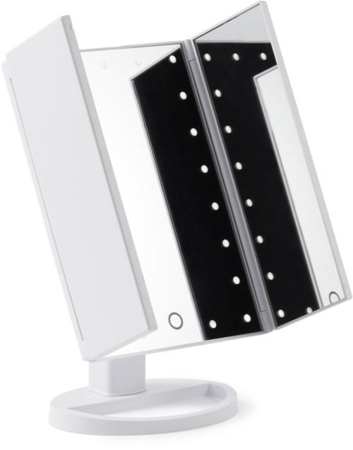 A modern light box with an angled design, white outer frame, and black inner part with small holes.