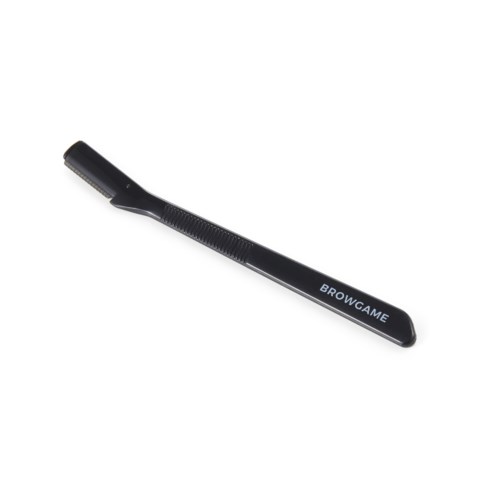 A black eyebrow razor with the word 'BROWGAME' written on it.