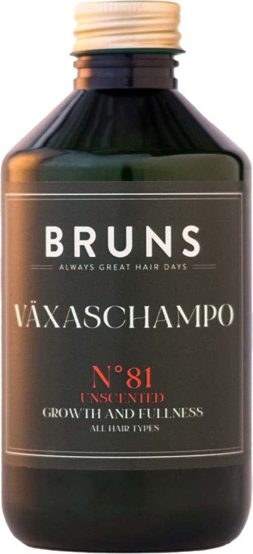 A dark green bottle with a beige cap and a black label. The label has white, red, and gray text about hair growth.