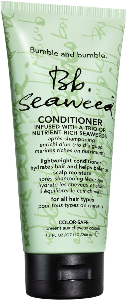 Grüner Tub mit Bob Seaweed Conditioner mit Pflanzen- und Meeresgrasinformationen.