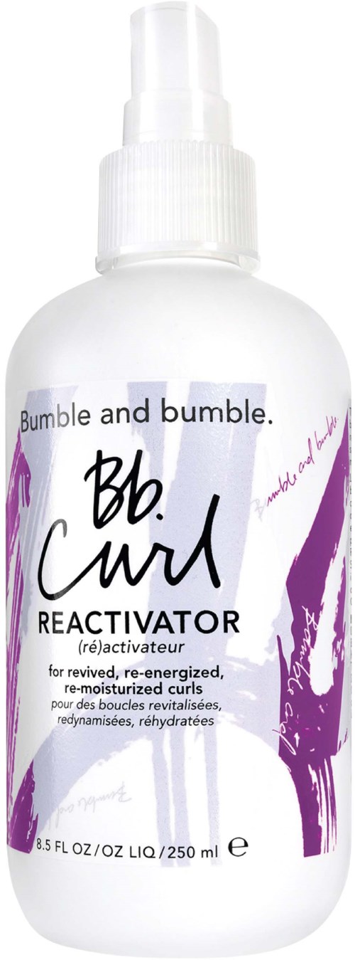 Bumble and bumble. Bb. Curl Reactivator for revitalized, re-energized, re-moisturized curls in a white spray bottle.