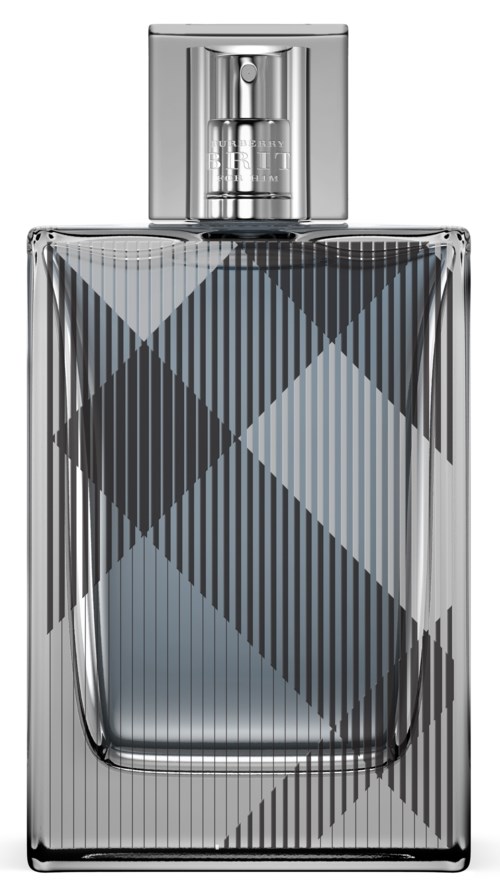 Eine Glasparfümflasche mit silberner Sprühkappe und Karomuster auf der Oberfläche.