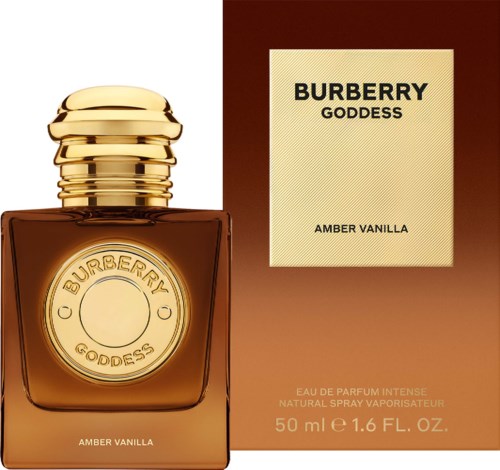 Burberry Goddess Amber Vanilla perfume bottle and box displaying product name and scent.