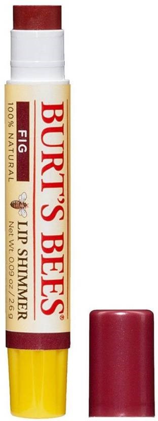 Lippenbalsemtube met gele onderkant, witte body en rode dop. Burt's Bees-merk op het label.