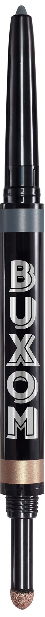 Buchwom logo on a black pen. The pen has a clicker at the top and a small transparent window near the tip.