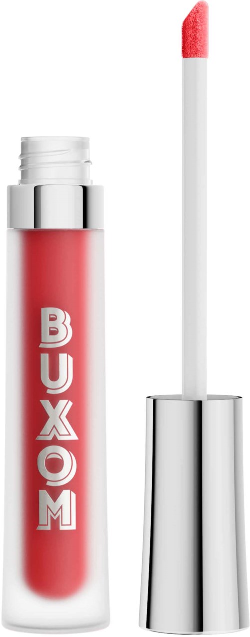Lip gloss tube with a pinkish gloss applicator and a silver cap.