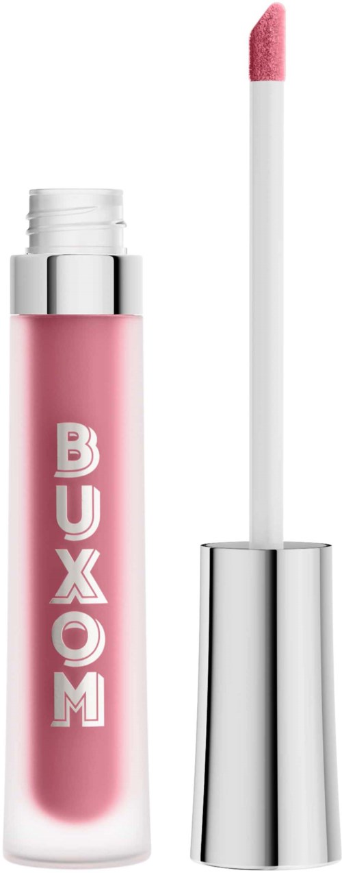 A pink lip gloss tube with a white applicator and a silver cap.