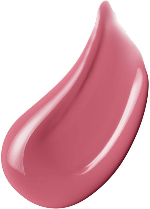 A pink, glossy, teardrop-shaped object with smooth curves and shiny surface.