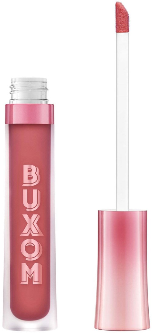 A pink lip gloss tube with nozzle and open cap, showing the lip gloss applicator and product inside.