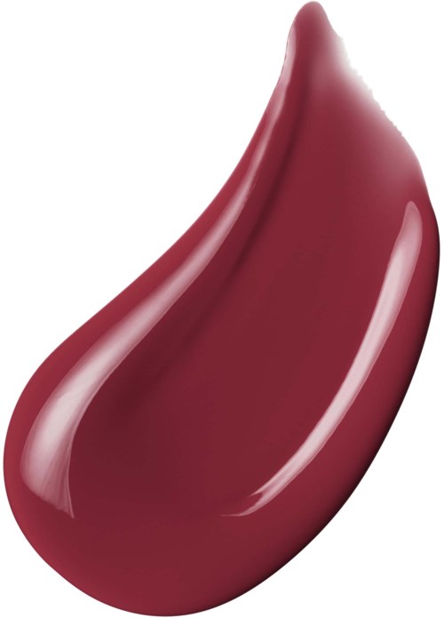 A glossy, dark red liquid drop with a smooth, teardrop shape on a white background.