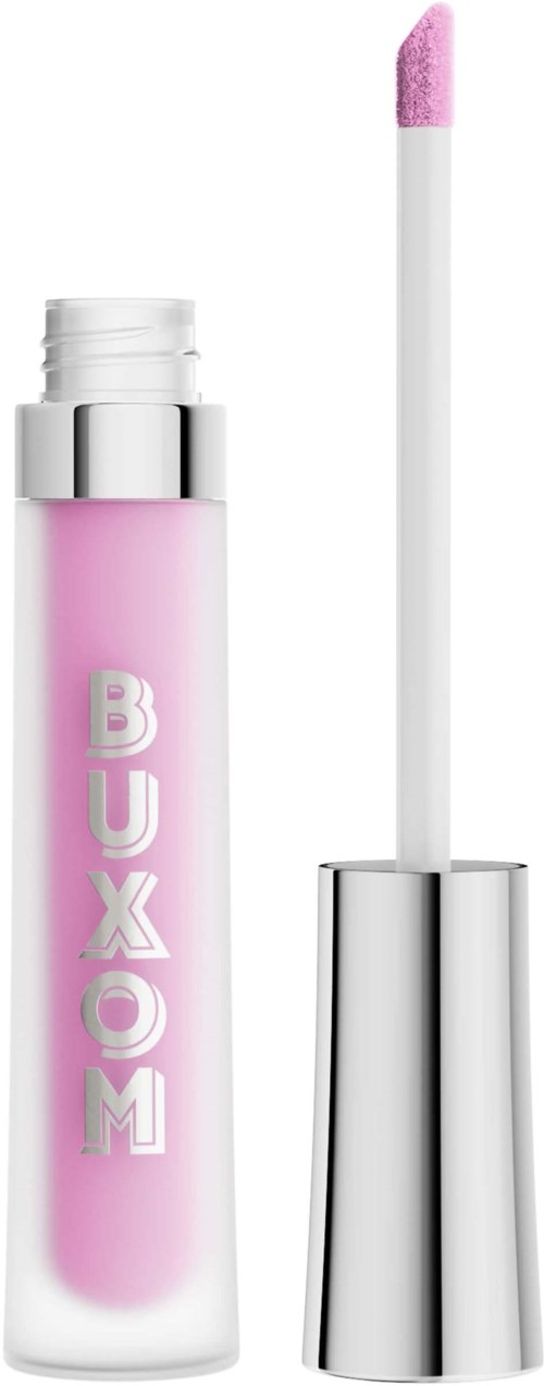 Pink gloss stick with silver cap and 'BUXOM' written on the tube.