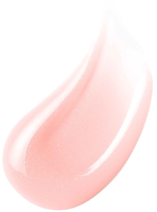 A pink, shiny, teardrop-shaped cosmetic or skincare product. It has a smooth surface and pastel color.