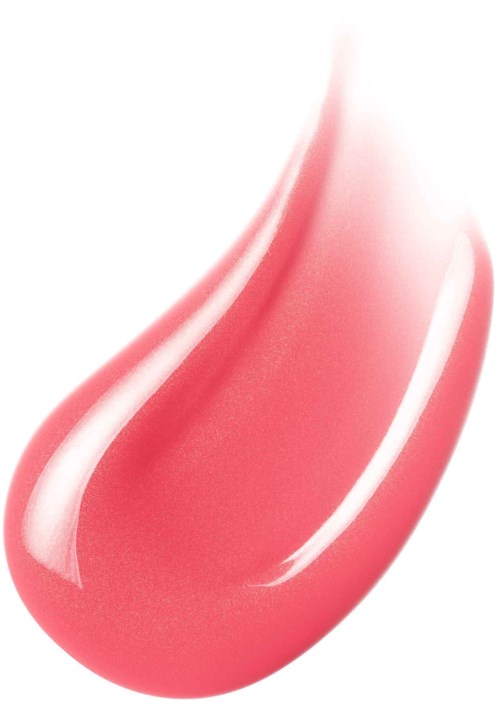A glossy pink lipstick with white highlights and a curved shape.