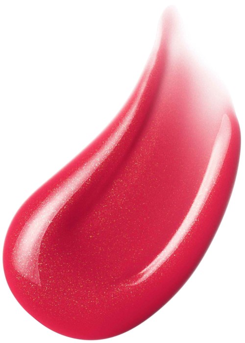 A red, shiny, teardrop-shaped object with a sparkling surface and a smooth curve.