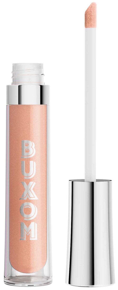 A lip gloss tube with a pinkish color and a white applicator stick.