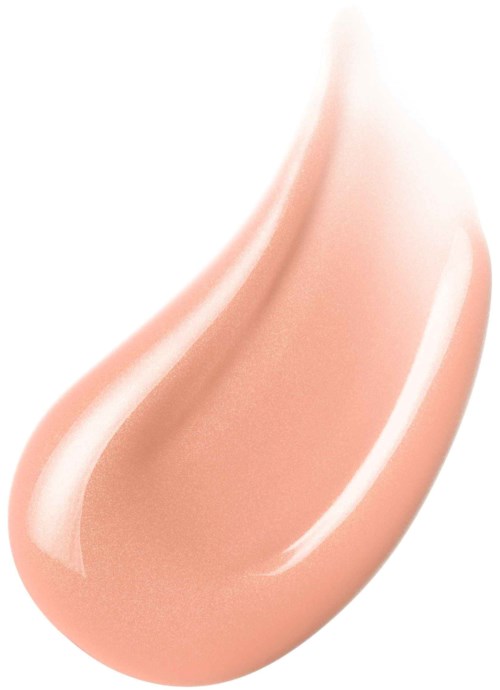 A beige-colored liquid foundation drop with a shiny surface and smooth texture.