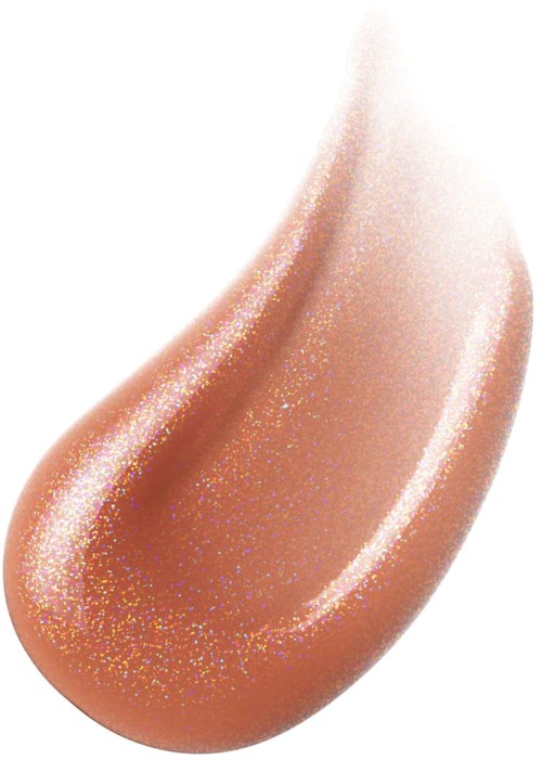 A peach-colored, shimmery liquid drop with a smooth, shiny texture and sparkles on a white background.