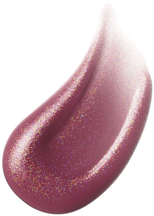 A shiny, pinkish-purple makeup or nail polish with glitter on a white background.