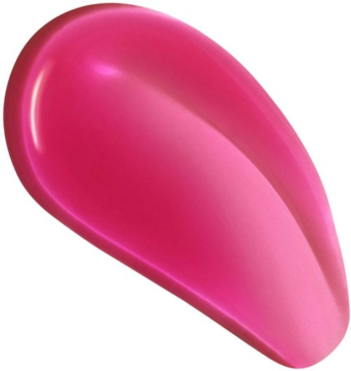 A shiny, pink, teardrop-shaped object with a smooth surface and a reflective shine.