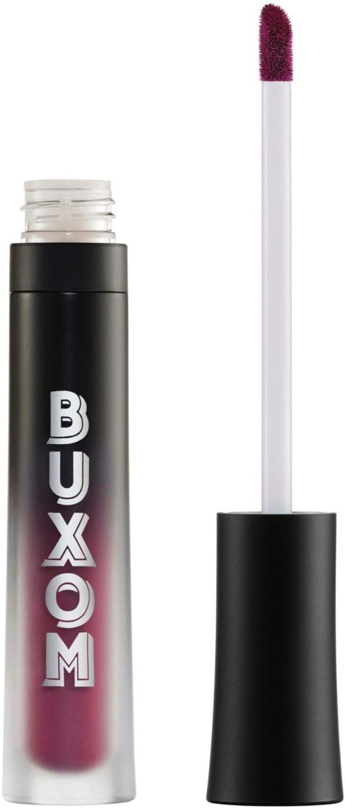 Lip gloss tube with a black cap, showing a pinkish gloss color. The applicator wand is beside it.
