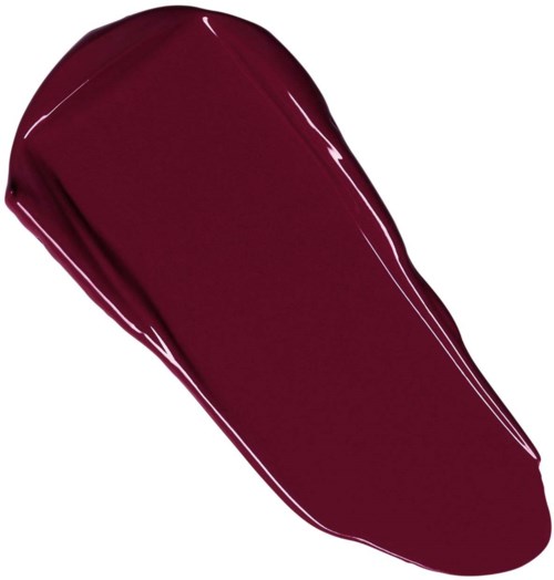 A dark red wipe or brush stroke with a glossy finish, shaped like a teardrop or elongated oval.