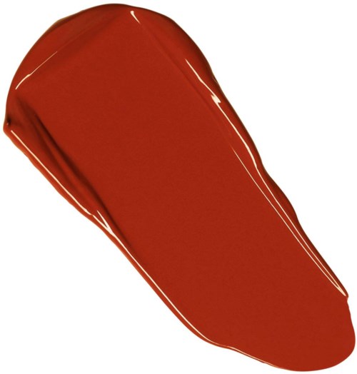 A large splash of dark red paint on a white background with shiny reflections.
