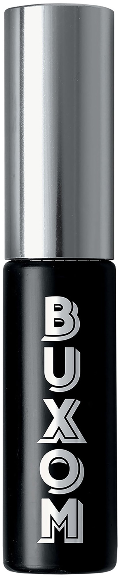 A black bottle with silver cap, labeled 'BUXOM' in white letters, likely a cosmetic or beauty product.