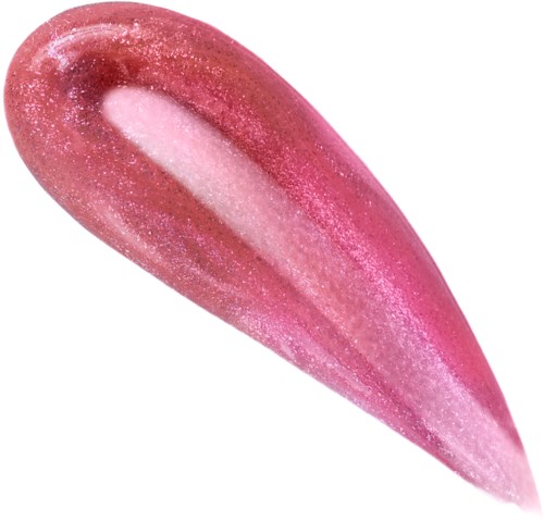 Pinkki, glitterinen, pisaran muotoinen meikkisivellin kirkkaalla pinnalla ja sileällä tekstuurilla.
