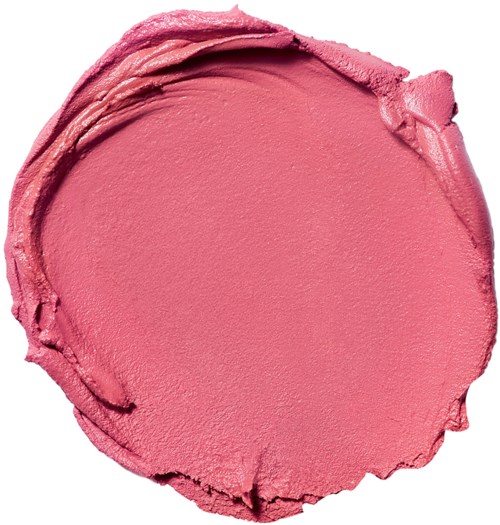 A round blob of pink lipstick or paint with rough edges and a smooth, shiny surface.