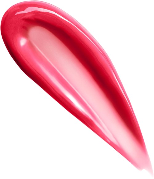 A shiny red drop shape, smooth and glossy surface, appears to be a cosmetic or nail polish stroke.