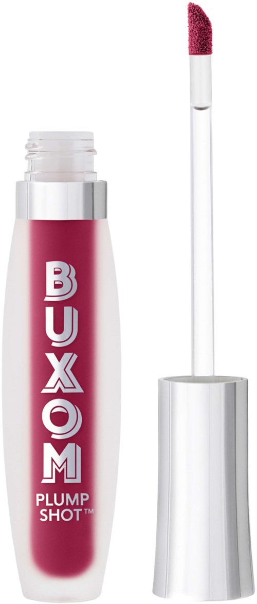 A pink liquid lipstick with a wand applicator and a silver cap.