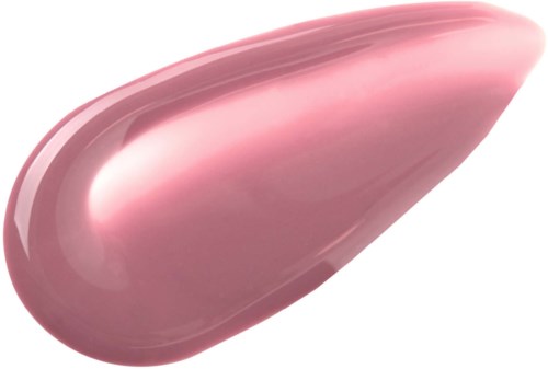 A shiny pink makeup brush with a rounded shape and smooth surface.