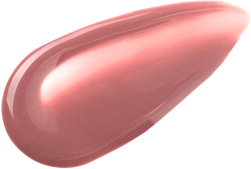 A shiny, pink, teardrop-shaped object with a smooth surface and reflective finish.