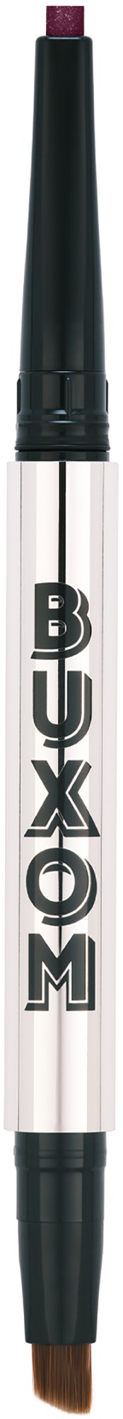 A white makeup brush with black and gray handles, and a pink tip on top.