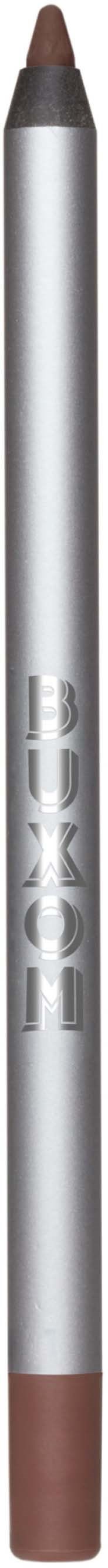 En brun makeup-penna med silverkropp och lila topp, märkt "BROW & LINER."