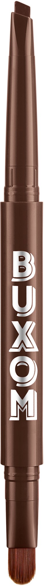 A brown eyeliner pencil with the brand name 'BUXOM' on it.