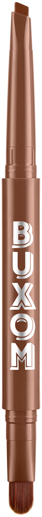 A brown makeup pencil with the word "BOXYOM" written on it, featuring a brush tip at the end.
