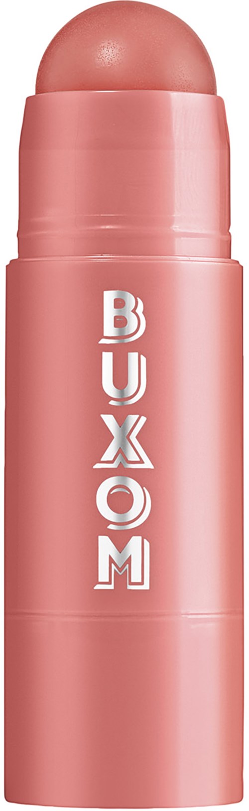 Pink tube-shaped product with white text reading "BUXOM" on it.