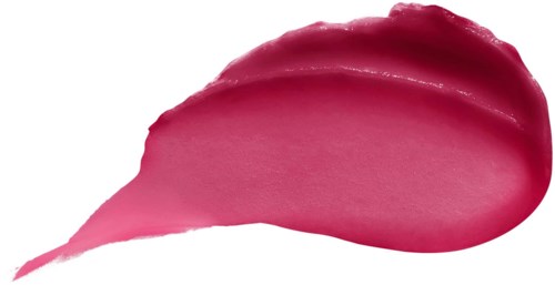 A blob of pinkish-red lipstick with three ridges on the top side and a smooth, curved shape.