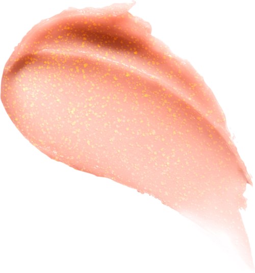 Pink setting spray with yellow glitter particles, shaped like a leaf.