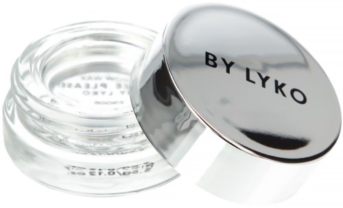 Kleine, heldere pot met een glanzende deksel met 'BY LYKO'. De pot is geopend, met gel erin.