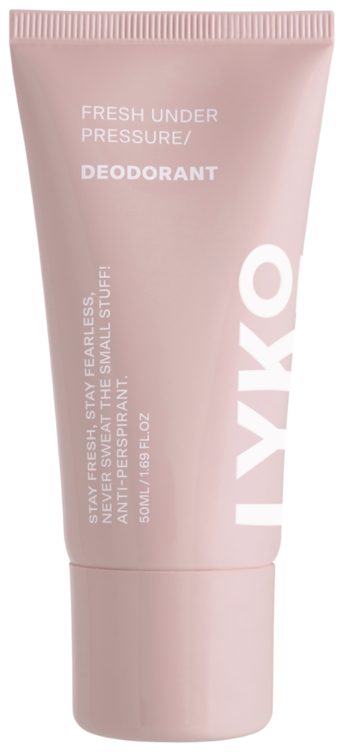 Rosa tub med deodorant märkt IvyO Fresh Under Pressure för att hålla sig frisk och liten doft.